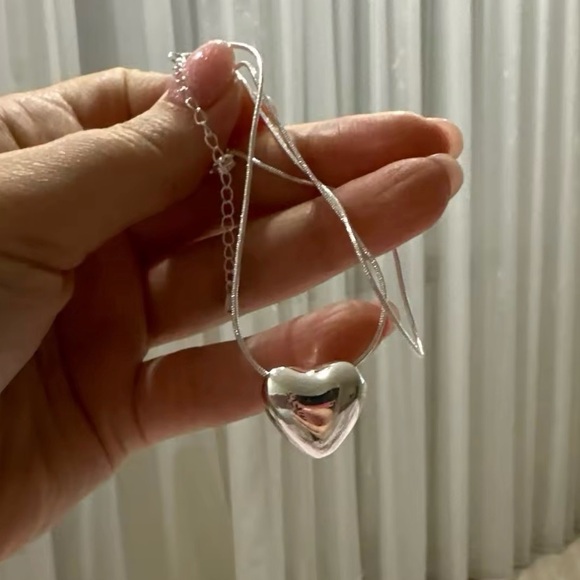 925 SILVER MEGA PUFF HEART STATEMENT NECKLACE PENDANT - Picture 4 of 6